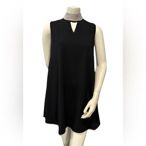 Gracia Black Sleeveless Dress Small Silver Embellished Collar Lined A-Line